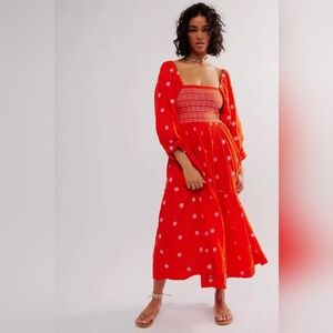 FP Dahlia Embroidered Maxi Dress, Red, Size M NWOT